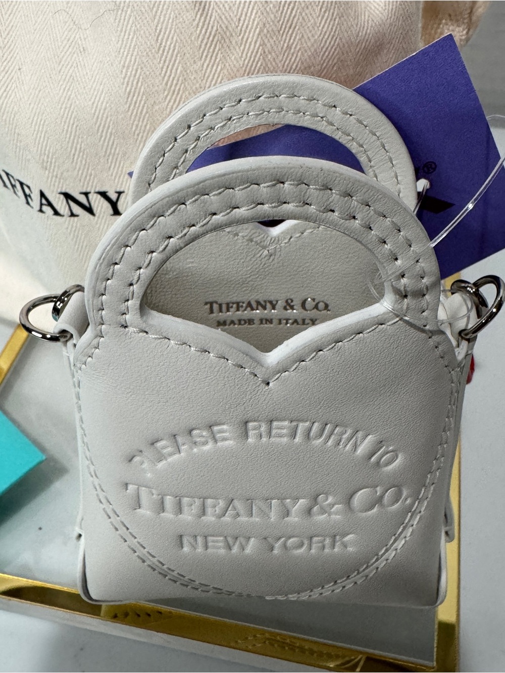 Tiffany & Co. White Leather Nano 'Please Return To' Heart Bag --RARE-NWT - Picture 4 of 6